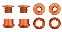 Wolf Tooth Components | 6Mm Chainring Bolts+Nuts 4Pc | Orange | 6Mm, 4 Pack | Aluminum