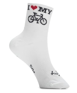 Sock Guy | I Heart My Bike Cycling Socks Men's | Size Small/Medium in White