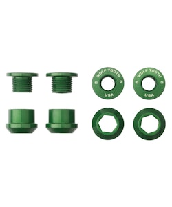 Wolf Tooth Components | 6mm Chainring Bolts+Nuts 4Pc | Green | 6mm, 4 Pack | Aluminum